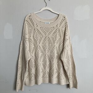 Old Navy Open Knit Sweater XL Beige Ecru Cotton Blend Long Sleeve Boho Beach
